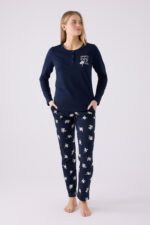 AR3056 طقم بيجاما قطن ربيعي للنساء قطعتين لون كحلي