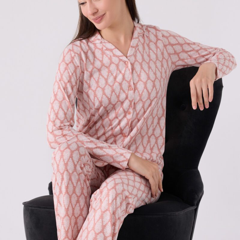 AR3073-S طقم بيجاما للنساء بأزرار قطن ومريح