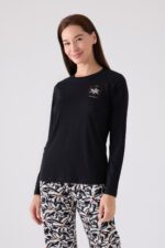 ⁦AR3112 طقم بيجاما قطن بتصميم مميز وانيق باللون الاسود للنساء⁩ - الصورة ⁦5⁩