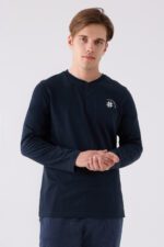 AR3166 طقم بيجاما قطن للرجال لون كحلي - الصورة 3