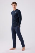 AR3166 طقم بيجاما قطن للرجال لون كحلي - الصورة 2