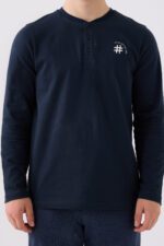 AR3166 طقم بيجاما قطن للرجال لون كحلي - الصورة 4