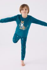 RP3432 بيجاما للاولاد قطن خريفي ربيعي FOX لون تركوازي - الصورة 5