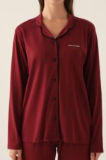 PC7717-S PIERRE CARDIN طقم بيجاما بأزرار  لون خمري قطن - الصورة 3