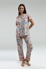 AR3201-S طقم بيجاما بأزرار قماش بارد لون بيج