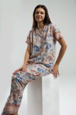 AR3201-S طقم بيجاما بأزرار قماش بارد لون بيج - الصورة 6