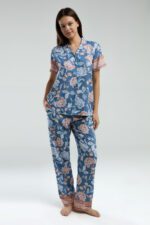 AR3201-S طقم بيجاما بأزرار قماش بارد لون ازرق - الصورة 4