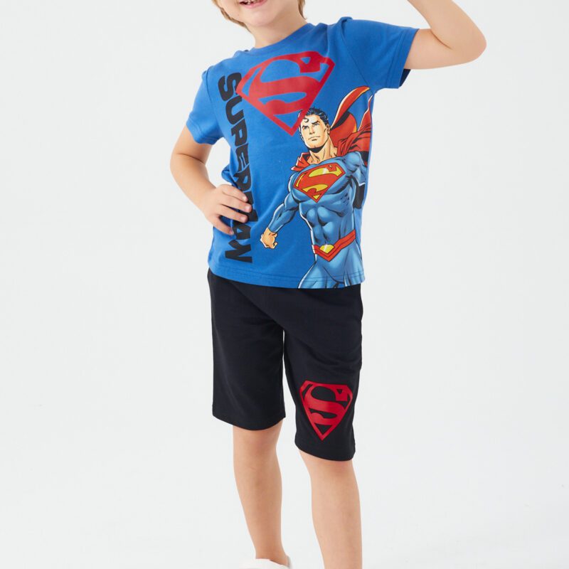 L1560-3 SUPERMAN تريننج شورت سوبرمان قطن للاولاد لون ازرق