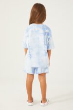 ⁦L1574 طقم شورت للفتيات قطن سنوبي لون ازرق سماوي⁩ - الصورة ⁦3⁩