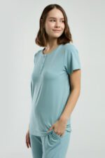 PC8985 PIERRE CARDIN طقم بيجاما قطن للنساء قطعتين لون فيروزي