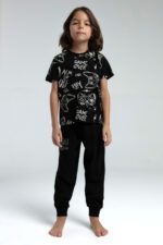 RP3540 طقم بيجاما قطن قطعتين للاولاد لون اسود