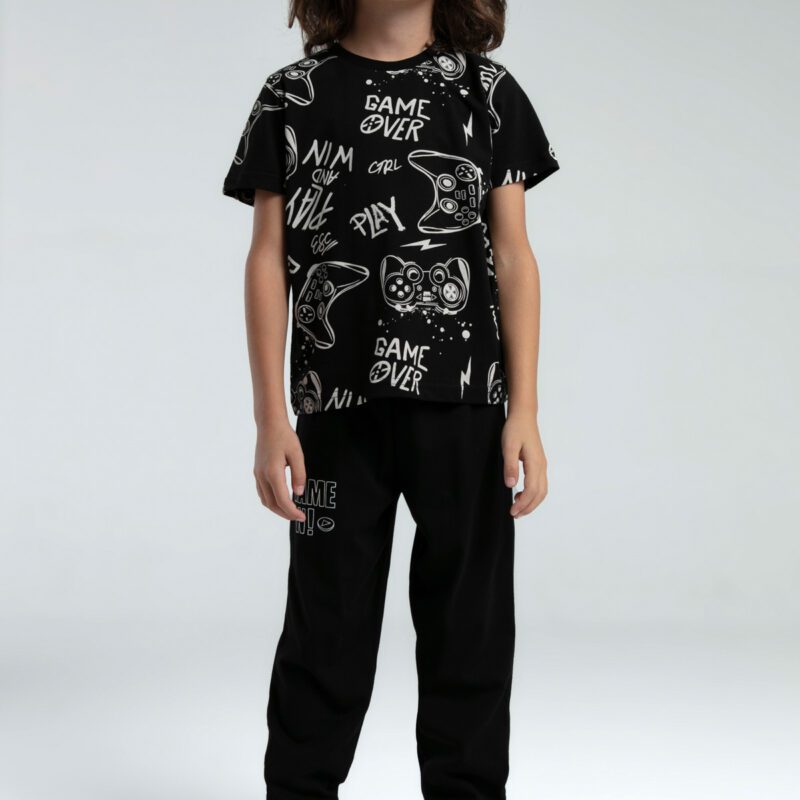 RP3540 طقم بيجاما قطن قطعتين للاولاد لون اسود