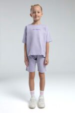 RP3590 طقم برمودا للفتيات قطن ثلاثة خيط لون ليلكي