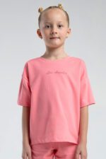 RP3590 طقم برمودا للفتيات قطن ثلاثة خيط لون وردي - الصورة 2