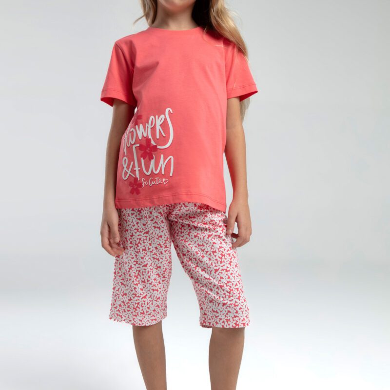 RP3612 طقم برمودا للفتيات قطعتين قطن لون وردي