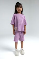 RP3628 طقم قطن للفتيات قطعتين لون وردي بنفسجي فاتح