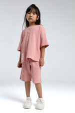 RP3628 طقم قطن للفتيات قطعتين لون وردي غباري