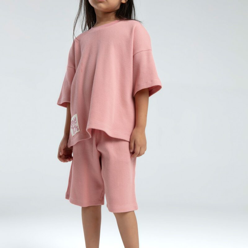 RP3628 طقم قطن للفتيات قطعتين لون وردي غباري