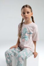 US2077 US POLO ASSN  طقم بيجاما قطن قطعتين للفتيات لون زهري بارد - الصورة 4