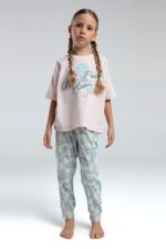 US2077 US POLO ASSN  طقم بيجاما قطن قطعتين للفتيات لون زهري بارد