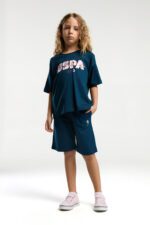 US2080 US POLO ASSN طقم شورت قطعتين للفتيات لون كحلي قطن