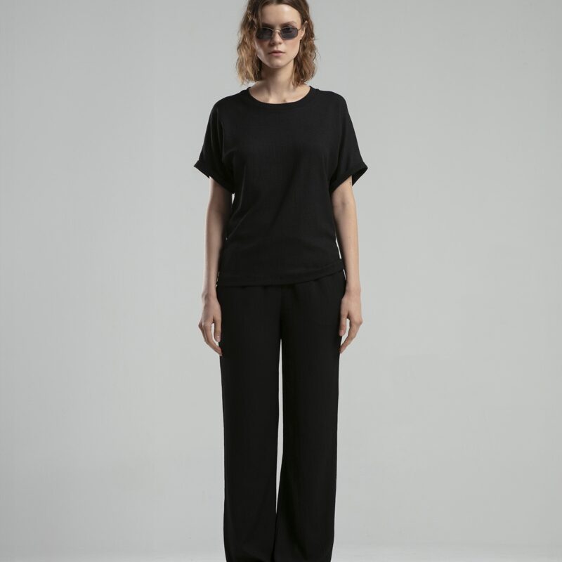 BMY0012 BENMANAJ طقم قماش قطعتين للنساء لون اسود