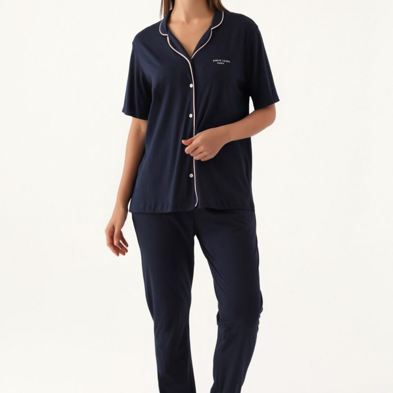 PC7715-S Pierre Cardin طقم بيجاما بأزرار للنساء قطعتين قطن صيفي لون كحلي