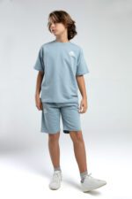 ⁦36225JW KAPPA BRAND تريننج شورت للاولاد قطن قطعتين لون ازرق سماوي⁩ - الصورة ⁦2⁩