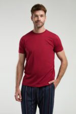 AR3352-S طقم بيجاما قطن للرجال قطعتين بلوز لون برغندي مع بنطال مقلم - الصورة 2