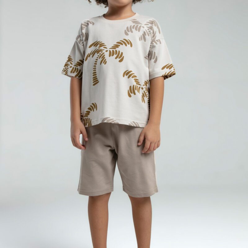 RP3573 طقم شورت للاولاد قطن قطعتين لون بيج