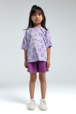 RP3610-2 طقم شورت للفتيات قطن  لون بنفسجي