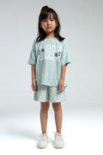 RP3621-2 طقم شورت للفتيات قطن لون فيروزي