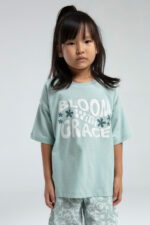 ⁦RP3621-2 طقم شورت للفتيات قطن لون فيروزي⁩ - الصورة ⁦2⁩