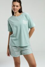 RP3621-S طقم شورت قطن للنساء قطعتين لون فيروزي