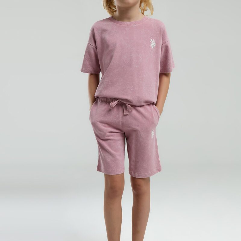 US2089 US POLO ASSN طقم شورت قطن ثلاثة خيط لون زهري