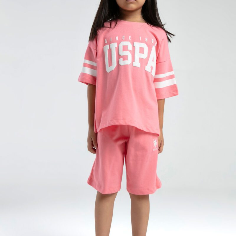 US2091 US POLO ASSN طقم للفتيات بنطال برمودا قطن