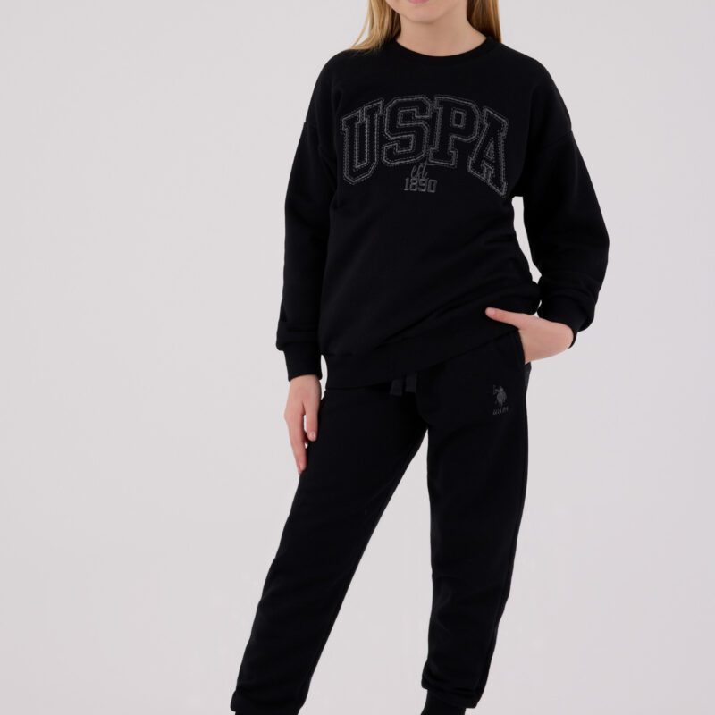 US2305 US POLO ASSN طقم للفتيات قطن ثلاثة خيط لون اسود