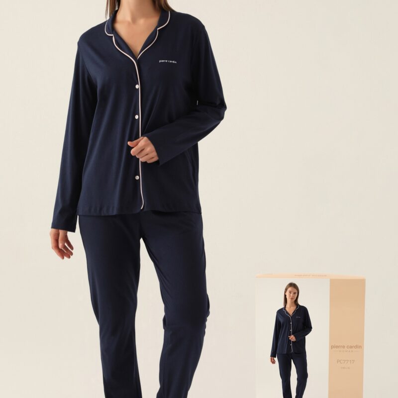 PC7717-S PIERRE CARDIN طقم بيجاما بأزرار  لون كحلي قطن