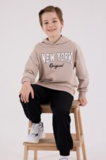 ⁦RP3650 طقم شتوي دافئ للاولاد مبطن لون بيج⁩ - الصورة ⁦3⁩