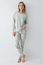 ⁦RP3703-S طقم بيجاما قطن لون فستقي⁩ - الصورة ⁦2⁩