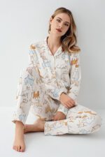 RP3711-S طقم بيجاما قطن بأزرار للنساء