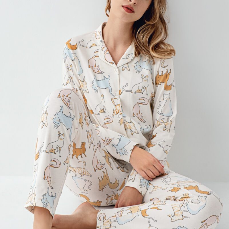 RP3711-S طقم بيجاما قطن بأزرار للنساء