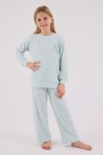 ⁦US2328US POLO ASSN طقم بيجاما دافئ للبنات لون فستقي⁩ - الصورة ⁦5⁩