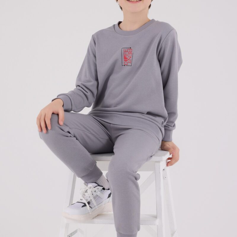 RP3652 طقم شتوي دافئ للاولاد مبطن لون رمادي