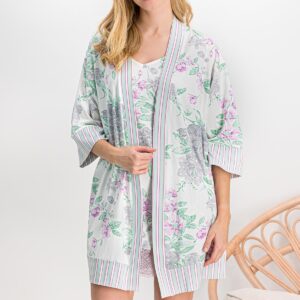 AR814-S طقم قميص نوم #مورد# مع روب -قطعتين- الوان الربيع