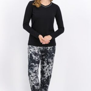 AR958-S طقم بيجاما -قطعتين- لون اسود بنطال مورد