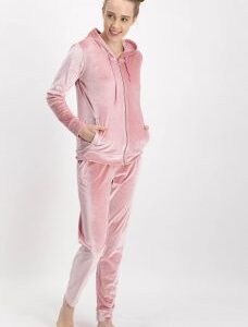 AR1023-S طقم بيجاما #مخمل# -قطعتين- مع سحاب لون زهري بارد