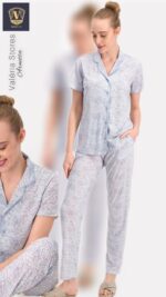 AR1269-S-V1  طقم بيجاما ازرار قطعتين مزخرف لون نهدي