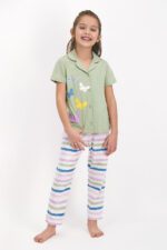 ⁦RP2468-2 طقم بيجاما نصف كم مع ازرار للفتيات⁩ - الصورة ⁦2⁩