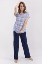 AR1307-S-V1  طقم بيجاما قطعتين لون كحلي بلوز مخططة